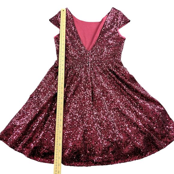 Speechless Sequined Skater Dress Sze 7 Burgundy Red Open Back Formal Event Flare - Picture 14 of 14
